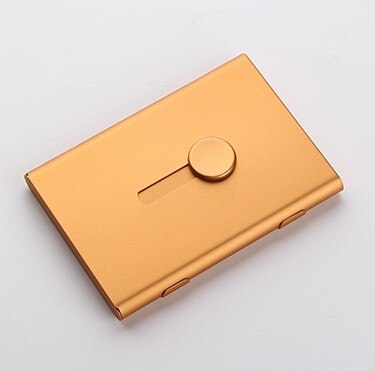 Hand push Business Name Cards Wallet Holder Aluminum Metal Pocket Case: gold