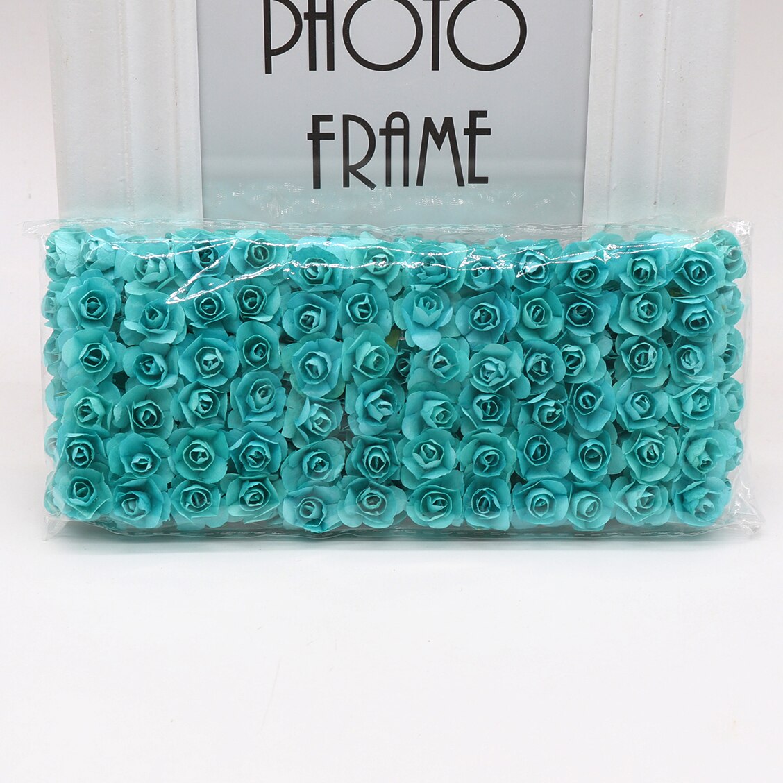 144pcs 1.5cm Mini Artificial Mini Paper Rose Bouquet DIY Wreath Scrapbook Wedding Ornament Artificial Rose Artificial Flower: tiffany blue