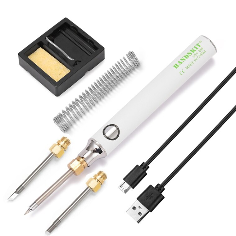 HANDSKIT USB Charging Soldering Iron 5V 8W Electric Tools Adjustable Temperature Soldering Iron Kit with Stand Repair tools: Standard with 3 tip