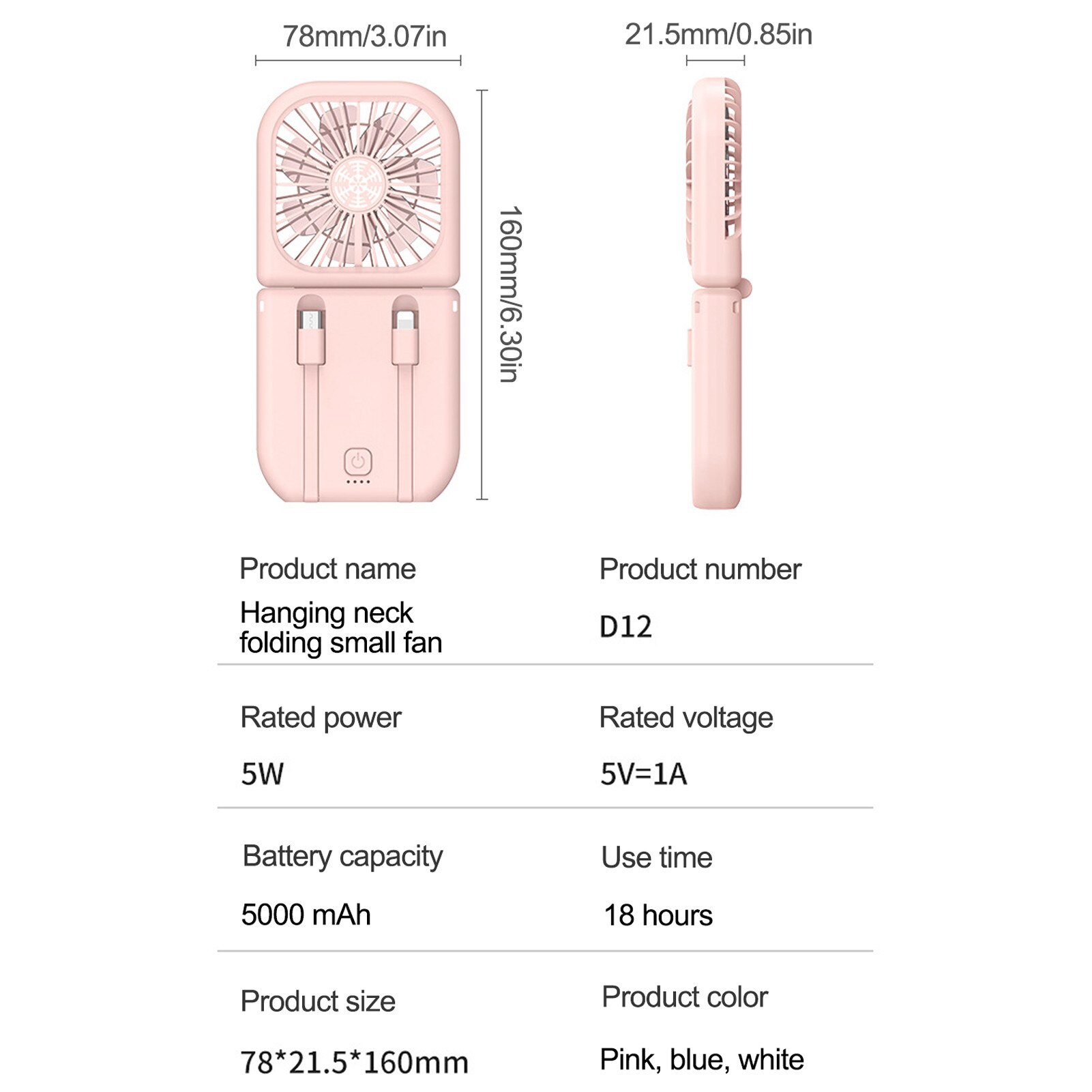 Usb Persoonlijke Kleine Ventilator 5000Mah Power Bank Neck Ventilator Met 3 Snelheden