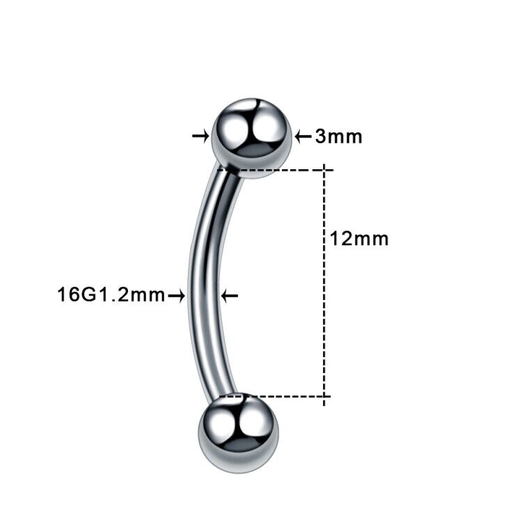 1PC Titanium Eyebrow Banana Piercings Curved Barbell Ring Lip Labret Tongue Piercings Daith Helix Earring Piercings Body Jewelry: Silver / 1.2x12x3x3mm