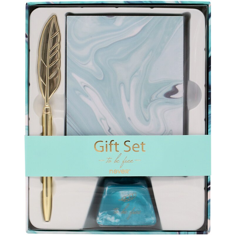 Lichtblauw Kantoorbenodigdheden Geschenkdoos Pen Houder Veer Metalen Pen Memo Note Combinatie Set Escolar Kit Escolar Briefpapier Set