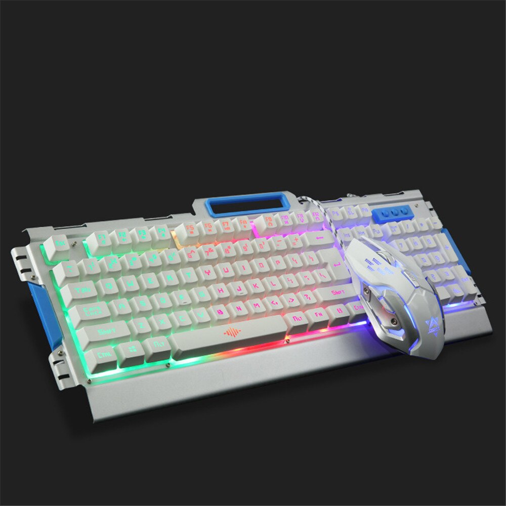 Ergonomics Gaming Keyboard Mouse Combo Cool Backlit USB Wired Keyboard 3200DPI Optical Mouse Suit for ASUS Acer HP Lenovo: Silver White