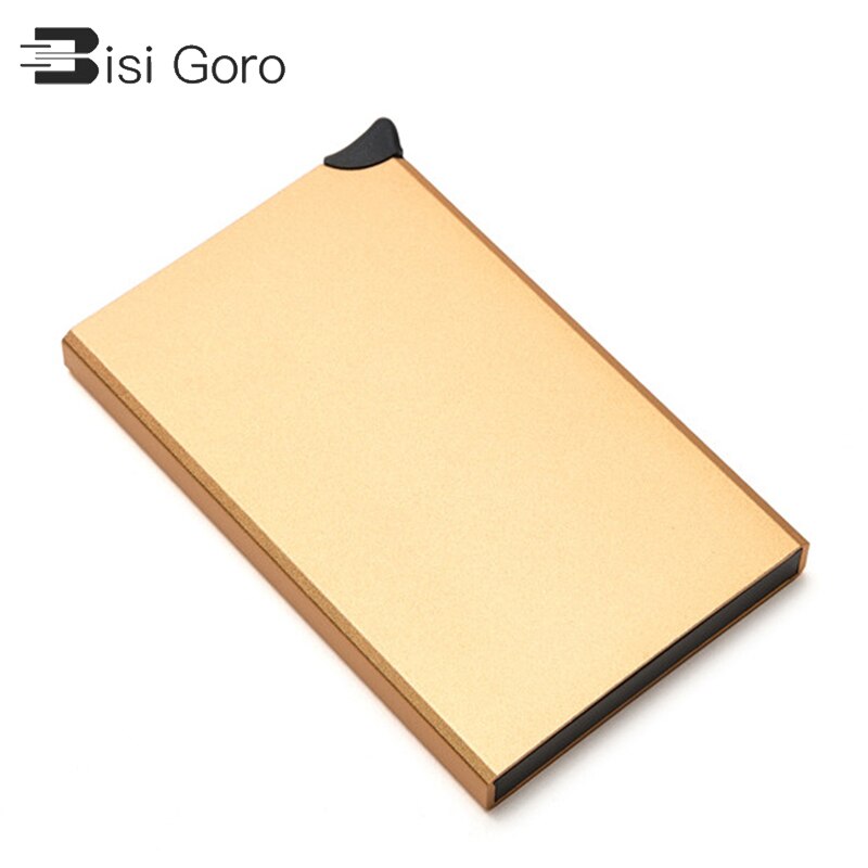 BISI GORO Single Box Wallet Black Metal Box Aluminum Credit Card Holder Slim RFID Protector Card Cases