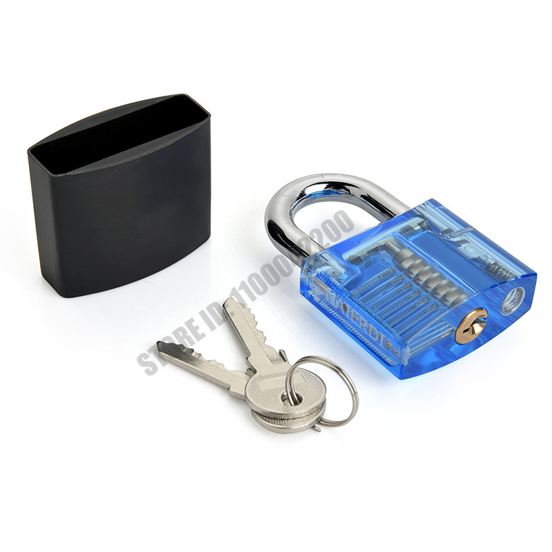 3 In 1 Set Locksmith Tools Practice Transparent Lock Kit With Broken Key Extractor Wrench Tool Removing Hooks Hardware: Blue lock with cover