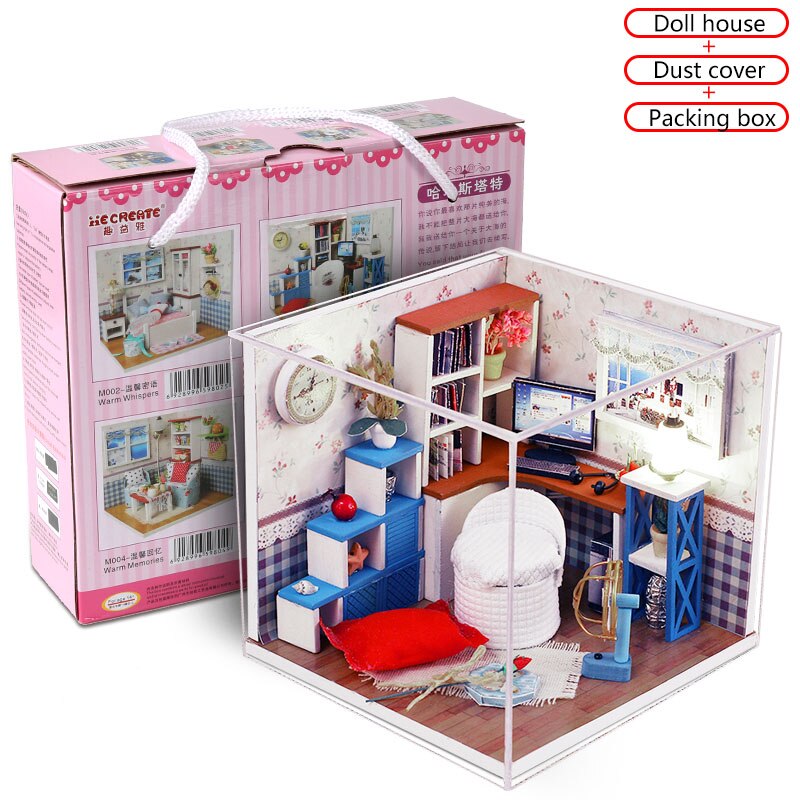 Warme Tijd Poppenhuis Handgemaakte 3D Miniaturen Poppenhuis Meubels Kit Speelgoed Kinderen Diy Houten Leisure Kamer Huis Doos Voor Kinderen: With box and cover