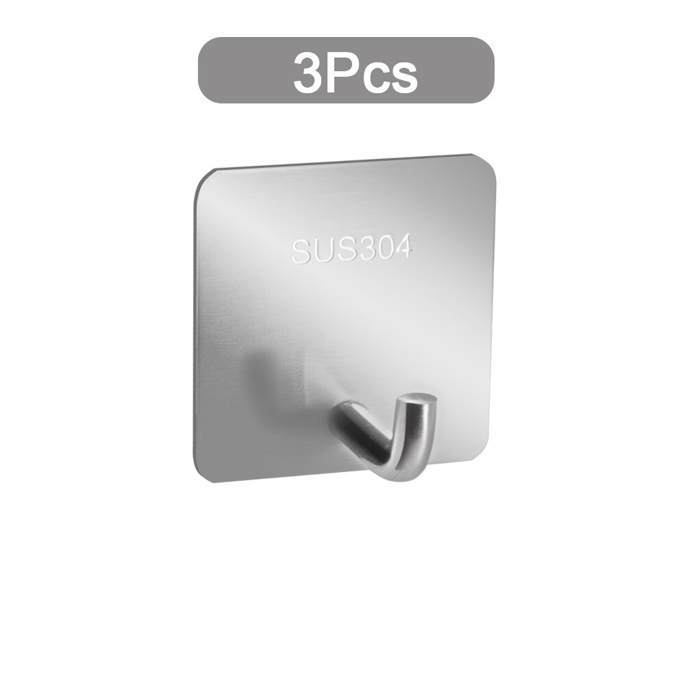 Adhesive Hooks Heavy Duty Wall Rack Waterproof Stainless Steel Rack Rustproof Hanger for Bathroom Bathroom Accessories: 3Pcs Silver