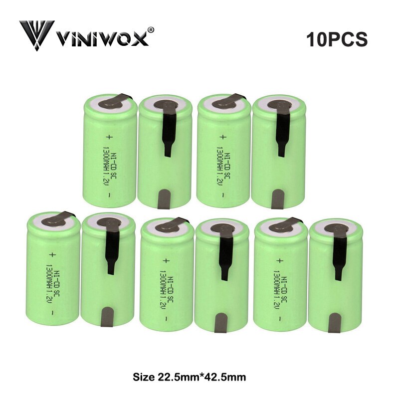 1300mAh SC Ni-CD 1.2V Rechargeable Batteries Cell for Electric Screwdriver Power Tool Battery Light Toy Accumulator: 10PCS