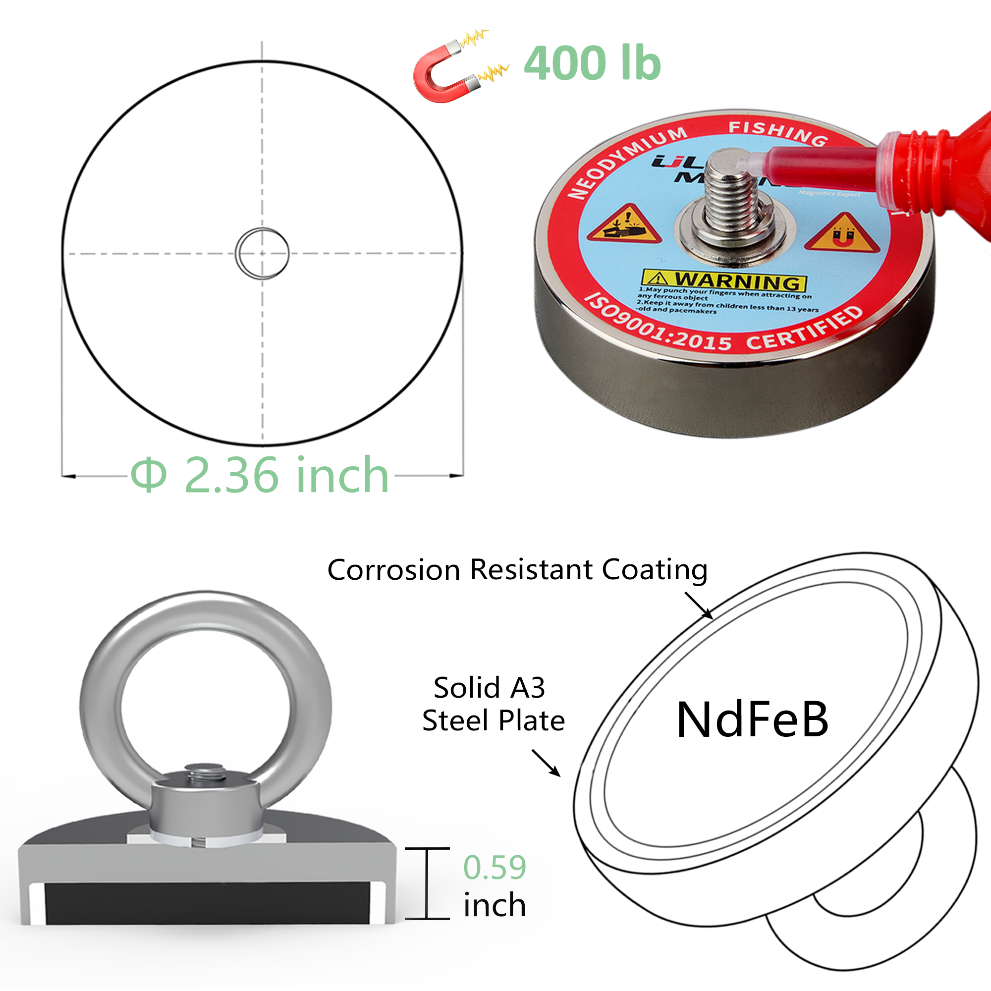 400 kg stark fiskemagnetkit,  n52 sällsynta föremål, 20m rep, undervattensmetallringar, neodymmagneter