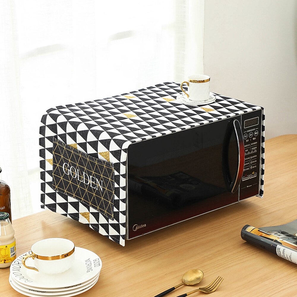 Rectangle Microwave Dust Cover Cotton Linen Double Storage Bag Accessories Decorative Hood Waterproof Microwave Kitchen Oven: Style A