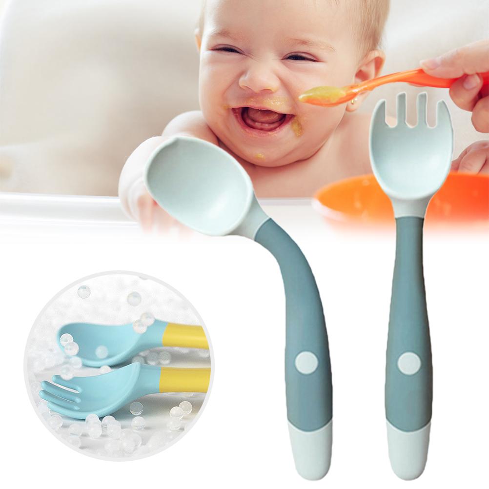 Set di forchette per cucchiaio per utensili per bambini cucchiaio per allenamento per bambini cucchiaio in Silicone morbido pieghevole set di stoviglie per allenamento per bambini: green