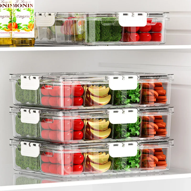 Multi Compartment Food Storage Container Keeps Fruits and Veggies Organized Ideal for Meal Prep and Refrigerator Storage