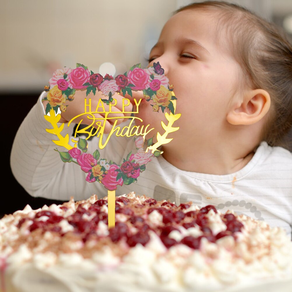 Acrylic Cake Insert Card Wedding Dessert Topper Happy Birthday Cake Topper for Cupcake Birthday Party Decoration
