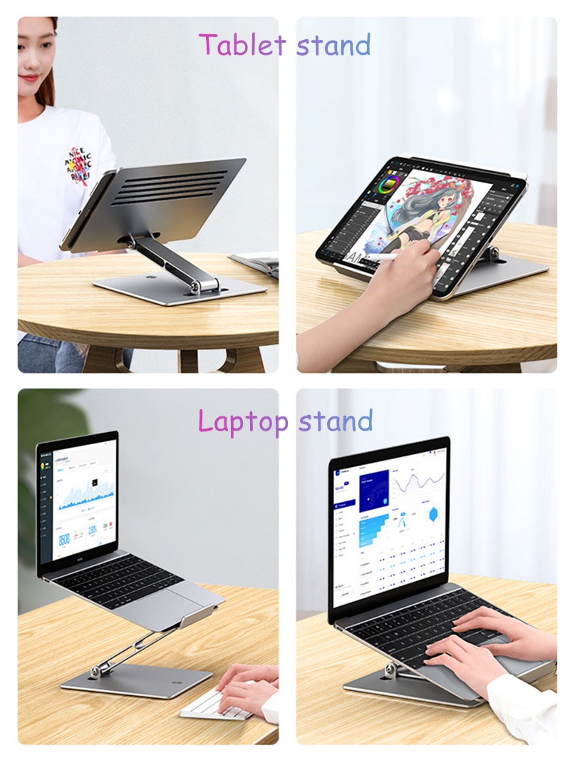 Bærbar stativ stigerør høydejusterbar aluminium sammenleggbar nettbrettstativ skrivebord notisbok kjøleholder til macbook 11-17 tommer