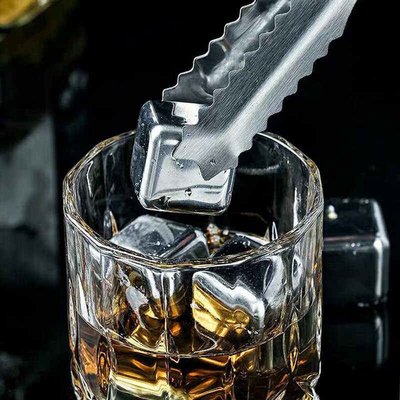 8 stk whiskysten rustfrit stål isterninger genanvendelig kølesten til whisky vinkøler drikkesten med tang og barværktøj