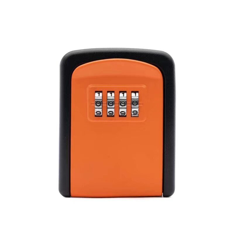 Aluminum Alloy Password Key Lock Box Storage Key Wall Mounted Key Safe Waterproof Outdoor Key Box 4-digit Password: Orange