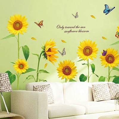 Veggklistremerke pvc plante flerfarget blomst vegg klistremerker tre stor flyttbar tv bakgrunn wallstickers rom dekorasjon: Solsikke