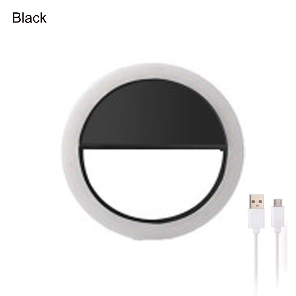 Universal Selfie Lamp Mobile Phone Lens Portable Flash Ring for iPhone Andriod Ring Light Selfie Fill Light Enhancing USB Charge: Black