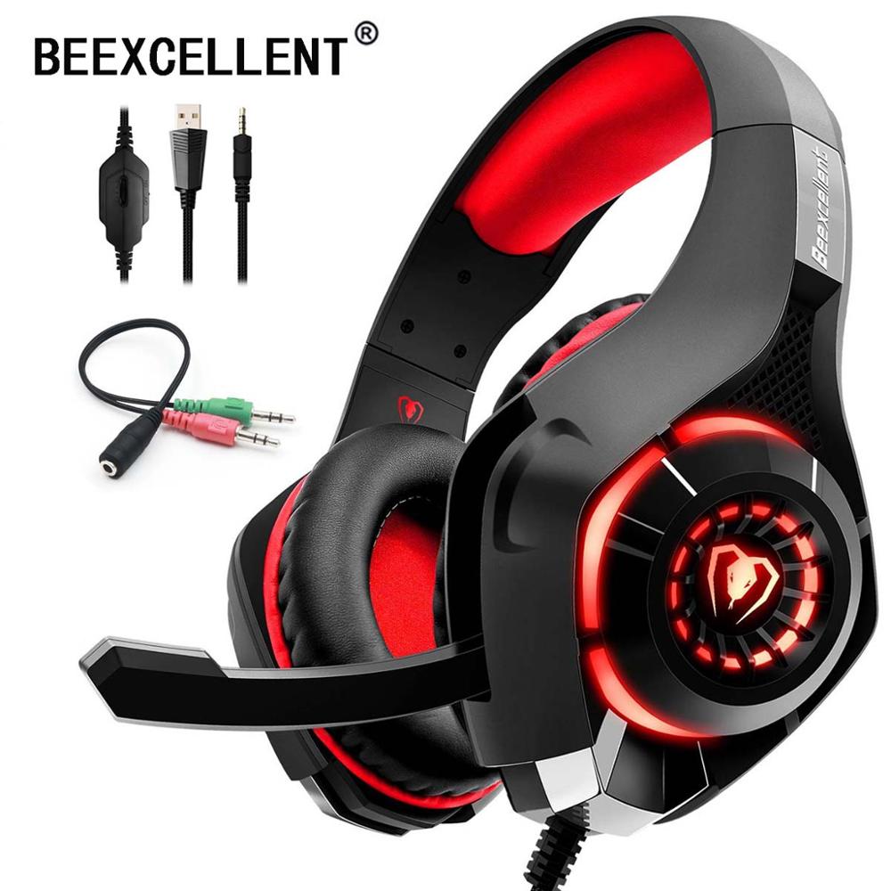 Beexcellent Stereo Gaming Headset Casque Deep Bass Stereo Game Headphone with Mic LED Light for PS4 Phone PC Laptop Gamer: Red Version