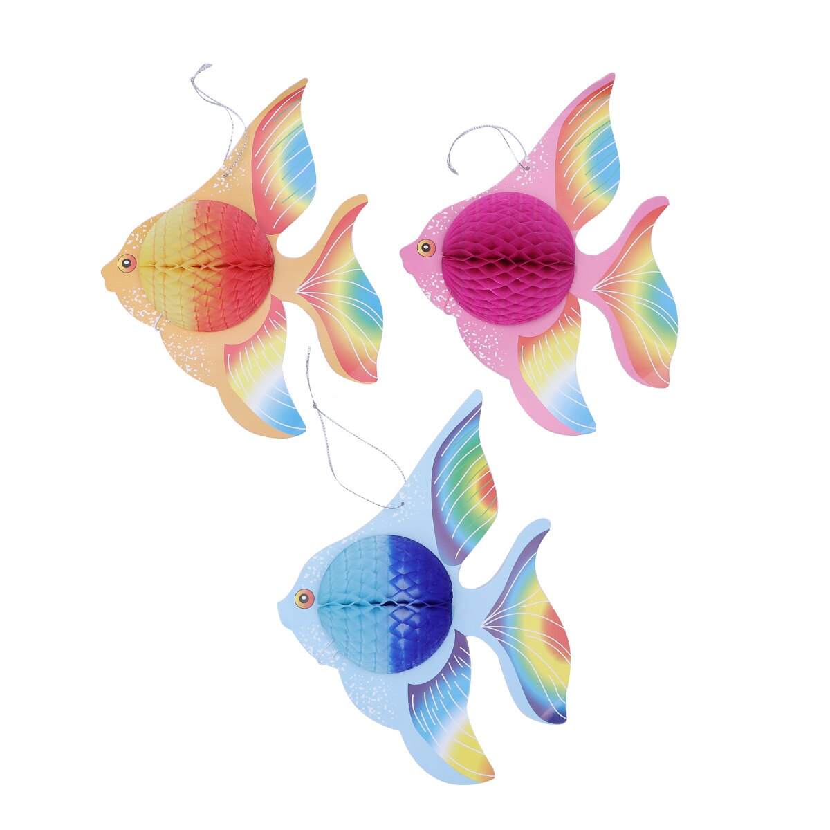 Papel tisú colorido de 6/12 Uds., pez dorado, decoración de pescado Tropical plegable, adornos colgantes, suministros para (dorado + Rosa + azul): 6pcs