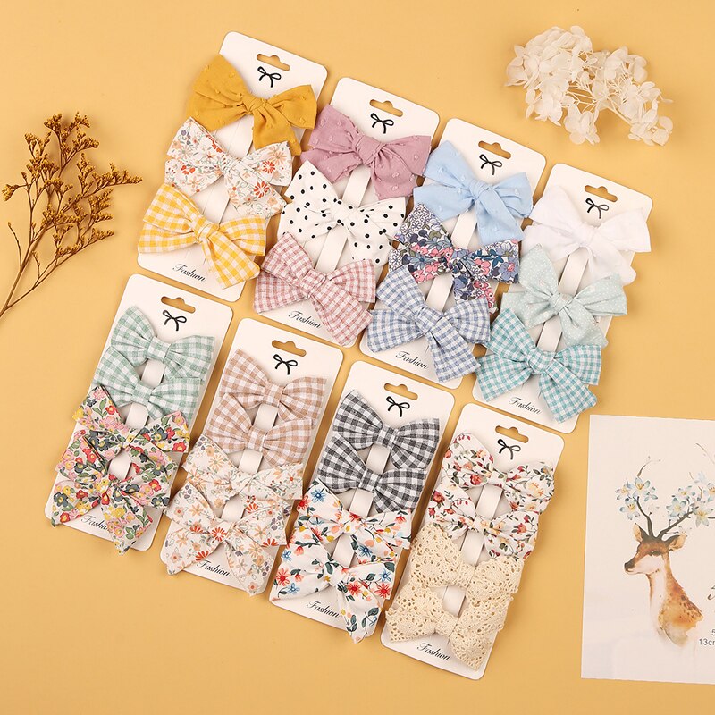 Baby Bogen Haarnadel Mädchen Haar Clip Baumwolle Spitze Barette Für freundlicher Headwear Säuglings Blumen Karierten Clips Babys Nette Zubehör 3/4Stck