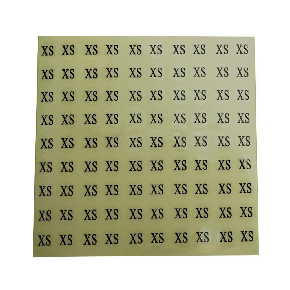 Etiquetas adhesivas de tamaño para ropa, 90 piezas/hoja, etiqueta impresa adhesiva para ropa, etiqueta de tamaño impresa con parte trasera: XS