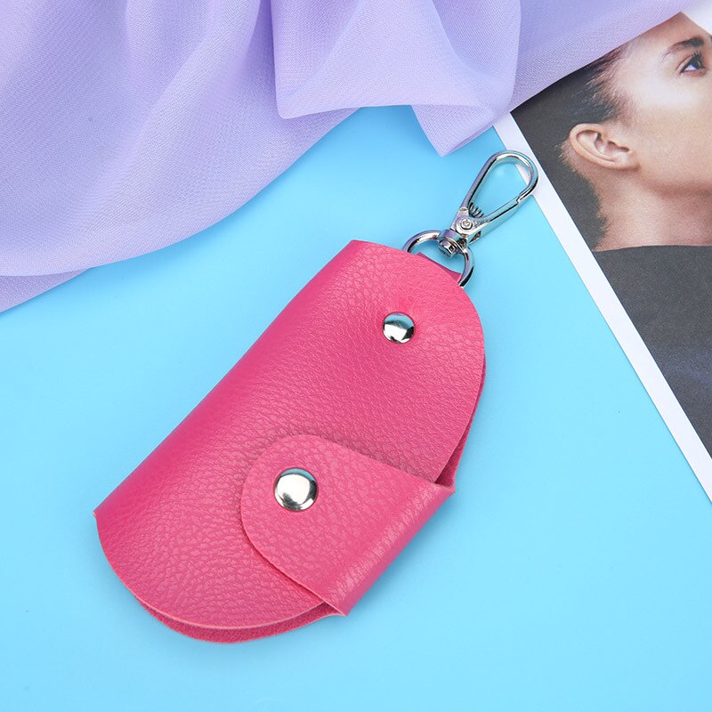 Keychain Schlüssel Halfter Tasche fallen Tragbare Leder Haushälterin Auto Schlüssel Halfter unisex Brieftasche Abdeckung Einfache Feste Farbe Lagerung Tasche: Rose