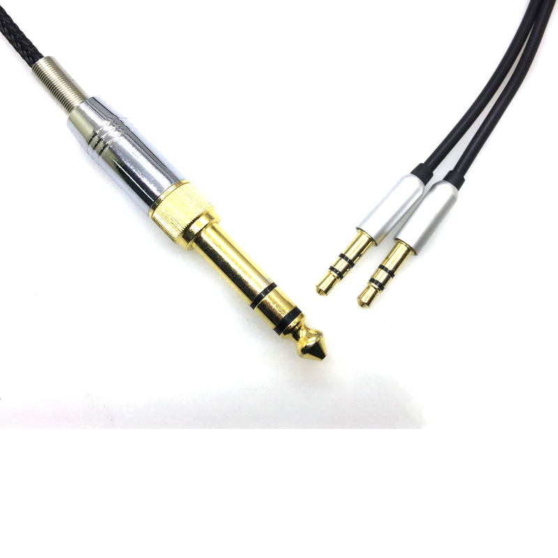 Headphone Cable for Hifiman HE-560V3 - 3.5mm to 6.35mm + 2x3.5mm Male - 4 Core Oxygen-Free Copper - Replacement Audio Cord