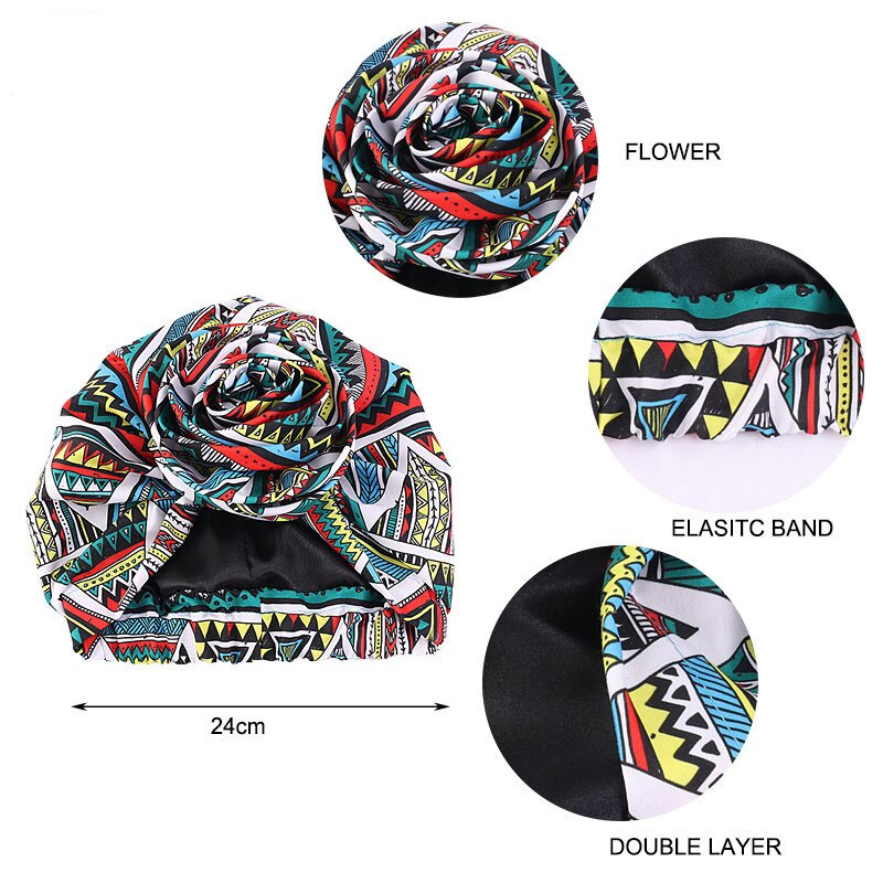 Bonnet Women African Floral Print Ankara Bonnet Hat Ladies Turban Big Flower Cap Head Scarf Beanies Wrap Indian