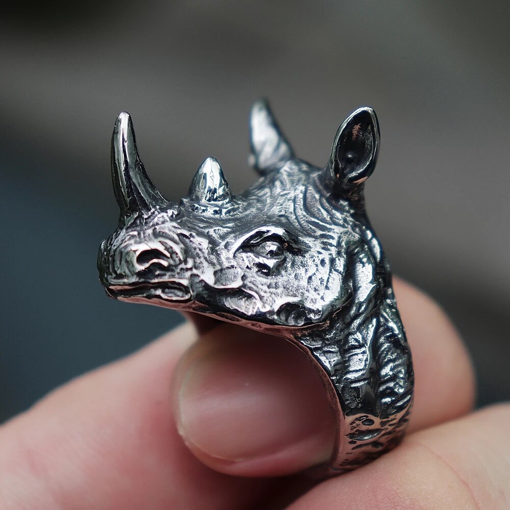 Modieuze En Unieke Mannen Ring Dier Rhino Hoofd Ring Mannen Punk Gothic Stijl Partij Sieraden