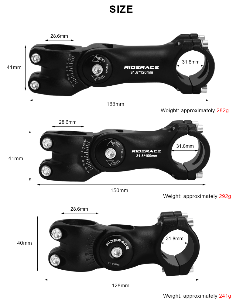 RIDERACE-vástago de bicicleta de montaña y carretera, mesa de bicicleta de montaña, varilla de 85/100/120mm, vástago de horquilla delantera ajustable para manillar de 31,8mm, piezas eléctricas