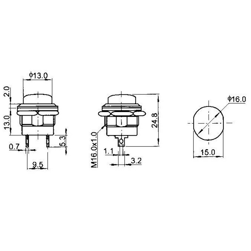 6 stk  r13-507 momentan spst ingen rød rund hætte trykknap kontakt  ac 6a/125v 3a/250v 6 farve