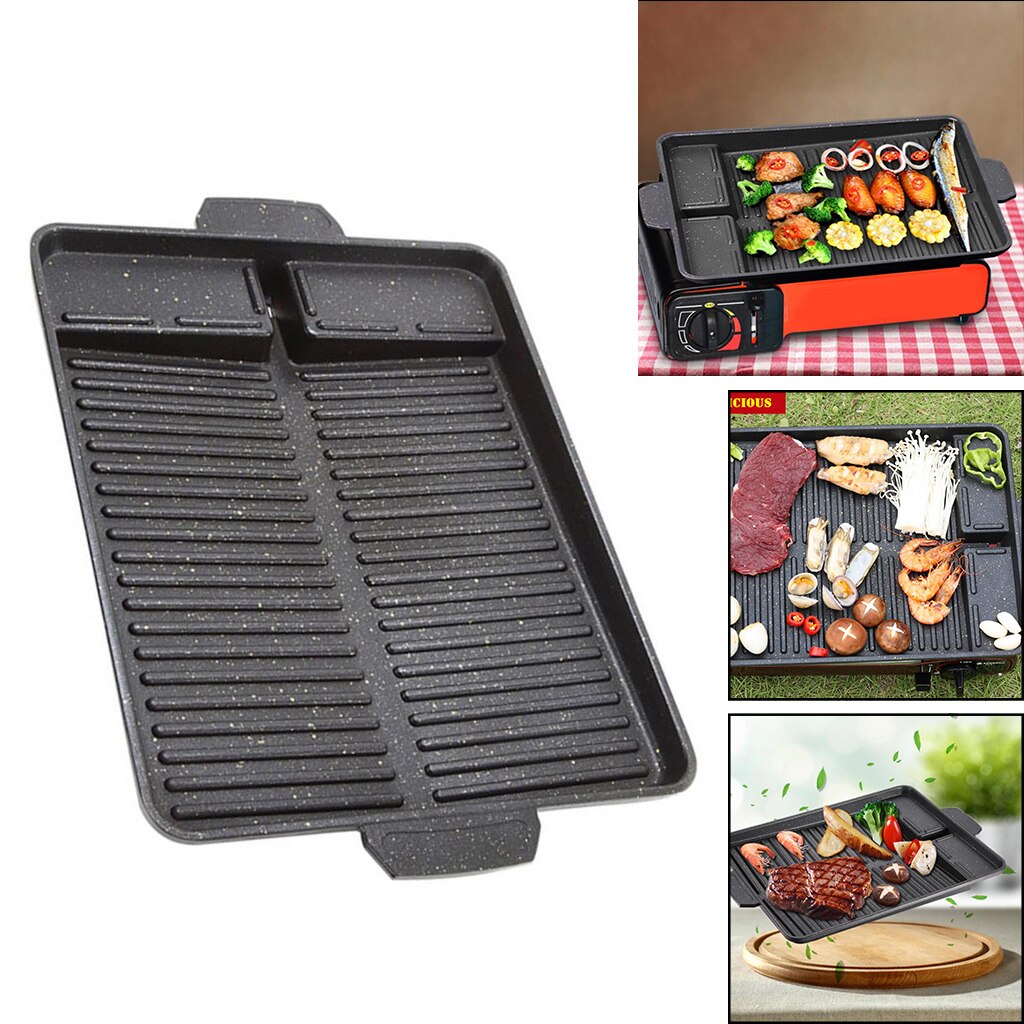 Portable BBQ Grill Pan Thicken Handle Korean Indoor Outdoor Picnic Accs