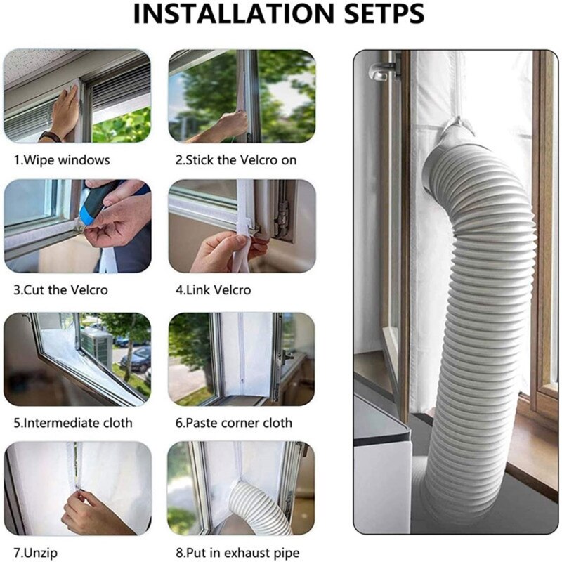 AC Unit Window Vent Kit Window Seal for Portable Air Conditioner Air Exchange Guards with Zipping and Adhesive Fastener