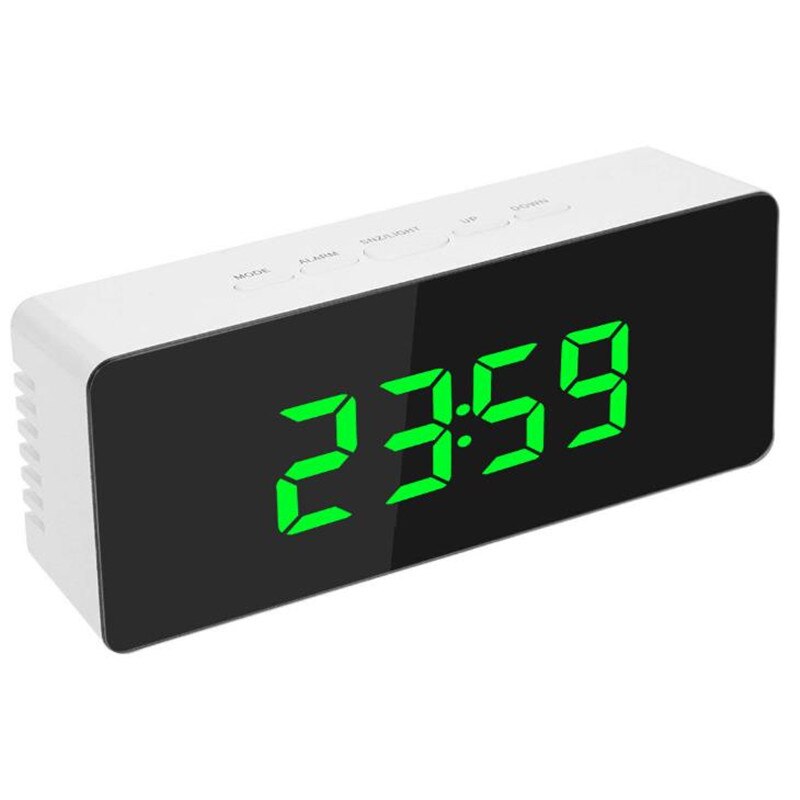 LED Digital Display Table Clock Mirror Alarm Clock Multi-function Smart USB Charging Brightness Adjustable Temperature Display: Green
