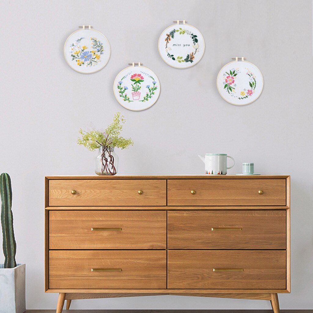 Diy Stamped Embroidery Starter Kit With Flowers Plants Pattern Cloth Color Threads Tools Beginners-handmade Embroidery #t1p