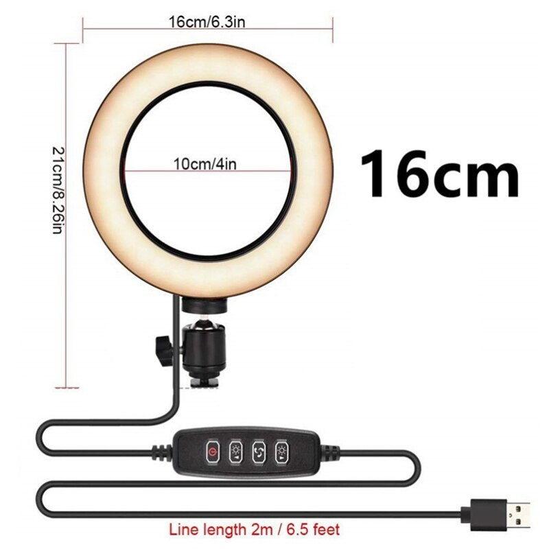 LED Ring Fill Light Bracket, Portable Telescopic Dimmable 16cm Ring Light Mobile Phone Live Tripod