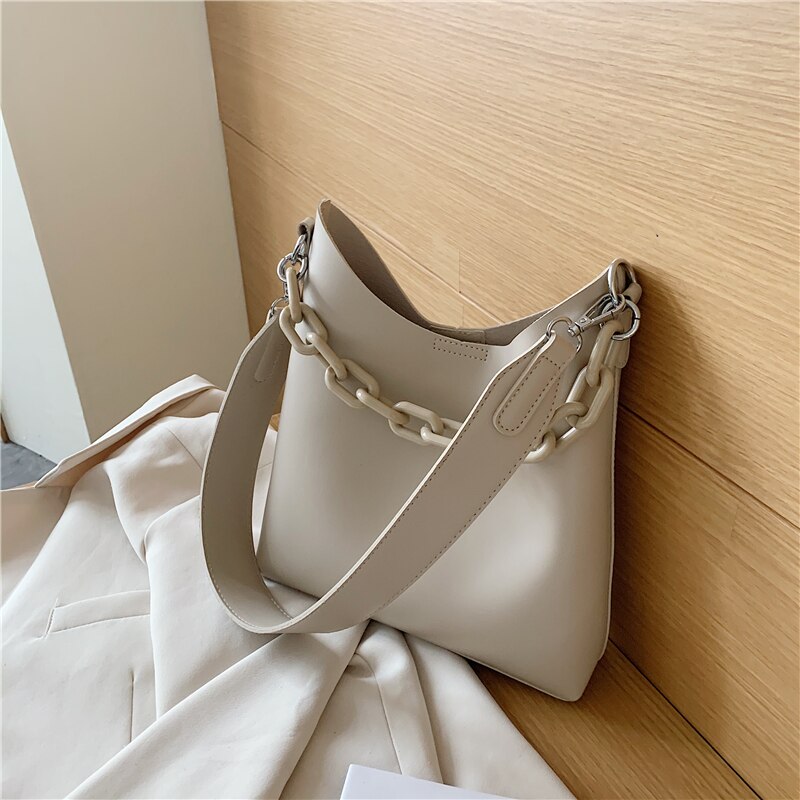 Brand Women Shoulder Bag Large Capacity Chain Bucket Handbags PU Leather Women's Totes Composite Bag Bolsa Female: White