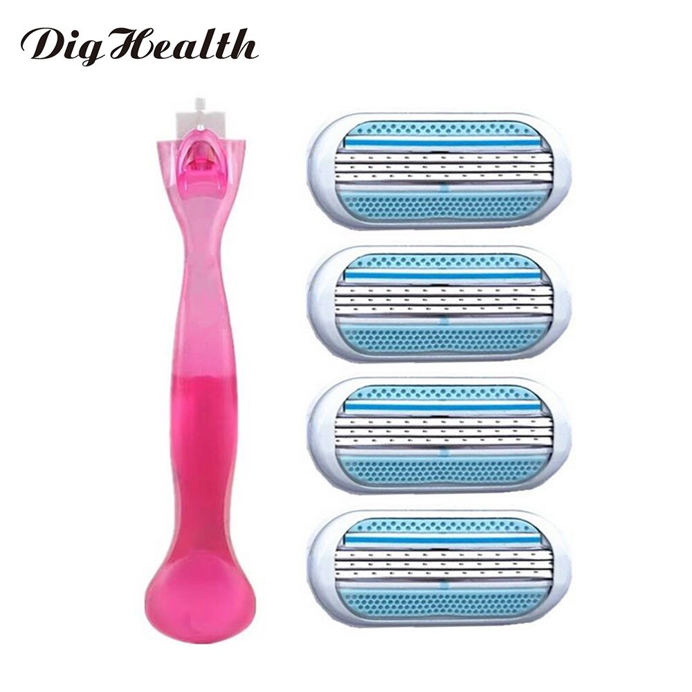 Dighealth zwart 5 stuks/set 1 machine  + 4 mesjes handmatige scheermesjes voor mannen met vervangbare mesjes: Dames scheermesjes