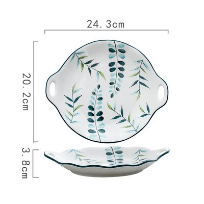 Porcelain Dinner Plate Set Round Green Plants Dish Sets Ceramic Cake Dessert Plate Bowl Mug Cups Dinnerware Decorative Flatware: 11