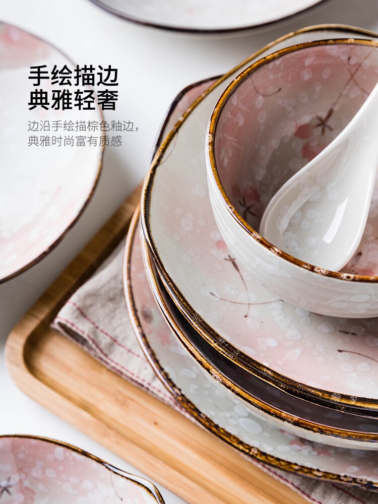 Kirsebærblomster i japansk stil håndmalet service fad tallerken ramen skål salat tallerken køkkenudstyr