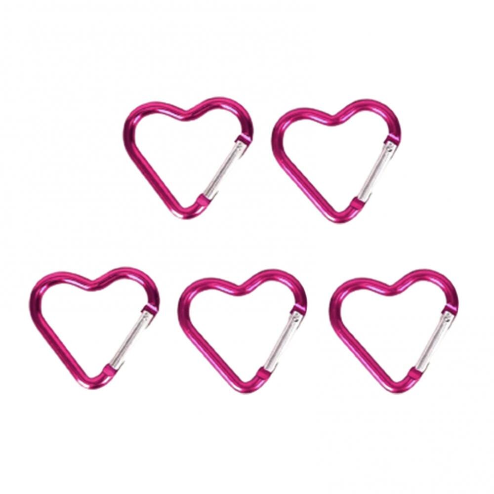 60 5PcseHeart Shape Aluminum Carabiner Keychain Clip Outdoor Key Ring Outdoor Mountaineering Hiking Hanging Buckle Travel Ki: Pink