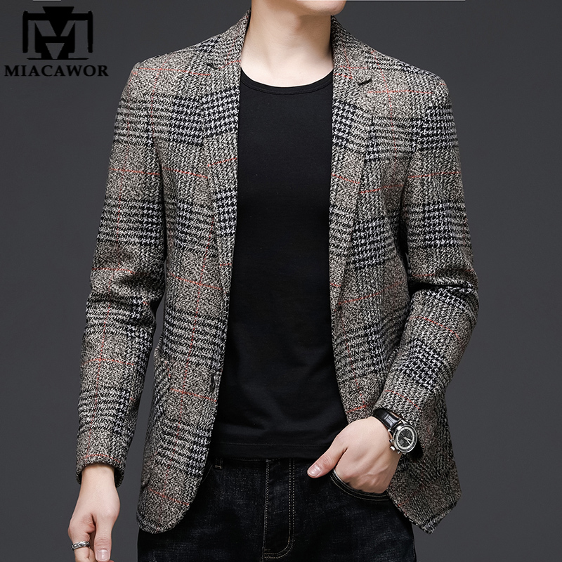 Chaqueta de traje a cuadros para hombre, Blazer británico Original, traje de boda, traje informal, abrigo, J687, otoño