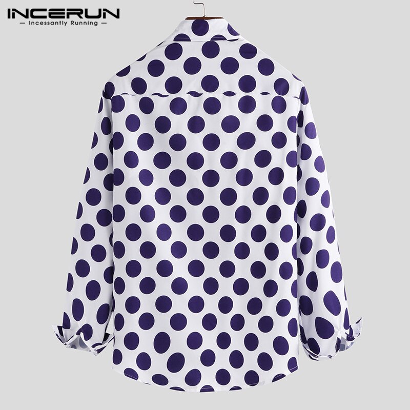 Incerun Polka Dot Mannen Shirt Casual Turn-Down Kraag Tops Lange Mouw Hawaiian Shirts Mannen Camisa plus Size