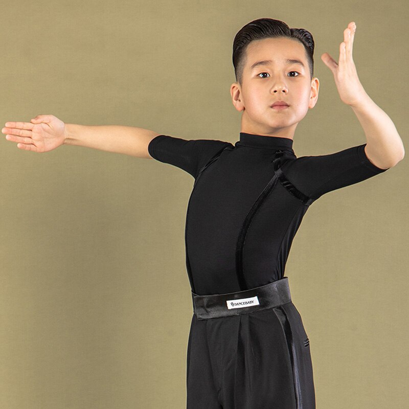 Ropa de baile latino para niños de manga mitad camisa para entrenamiento Rumba Samba Tango baile chachachá top de rendimiento traje DWY5468