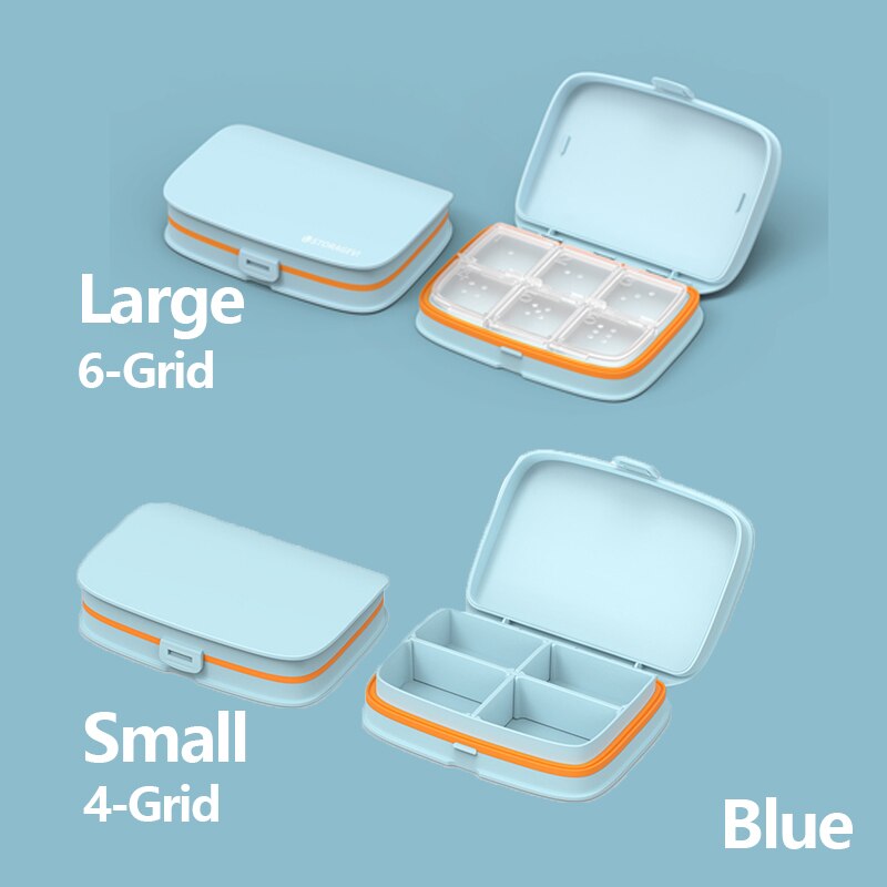 1 stk 4 farver tablet medicin æske holder opbevaring organizer splitters pille beholder etui pille æske splitter rum rejse: Blå / Stor