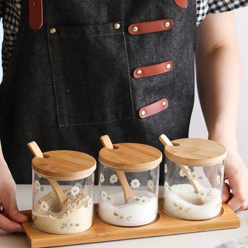 Kruiden Jar Glas Millimi Ранчо Schoonmaken Kleine Daisy Hoge Borosilicate Huishouden Keuken Fles Driedelige Pot Met Deksel