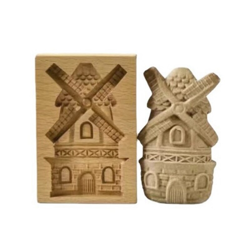 H7EA Exquisite Vivid Pattern Cookie Mold Pine Cones Flowers Windmill Shape Durable Wooden Cookie Biscuit Press Stamp Molds