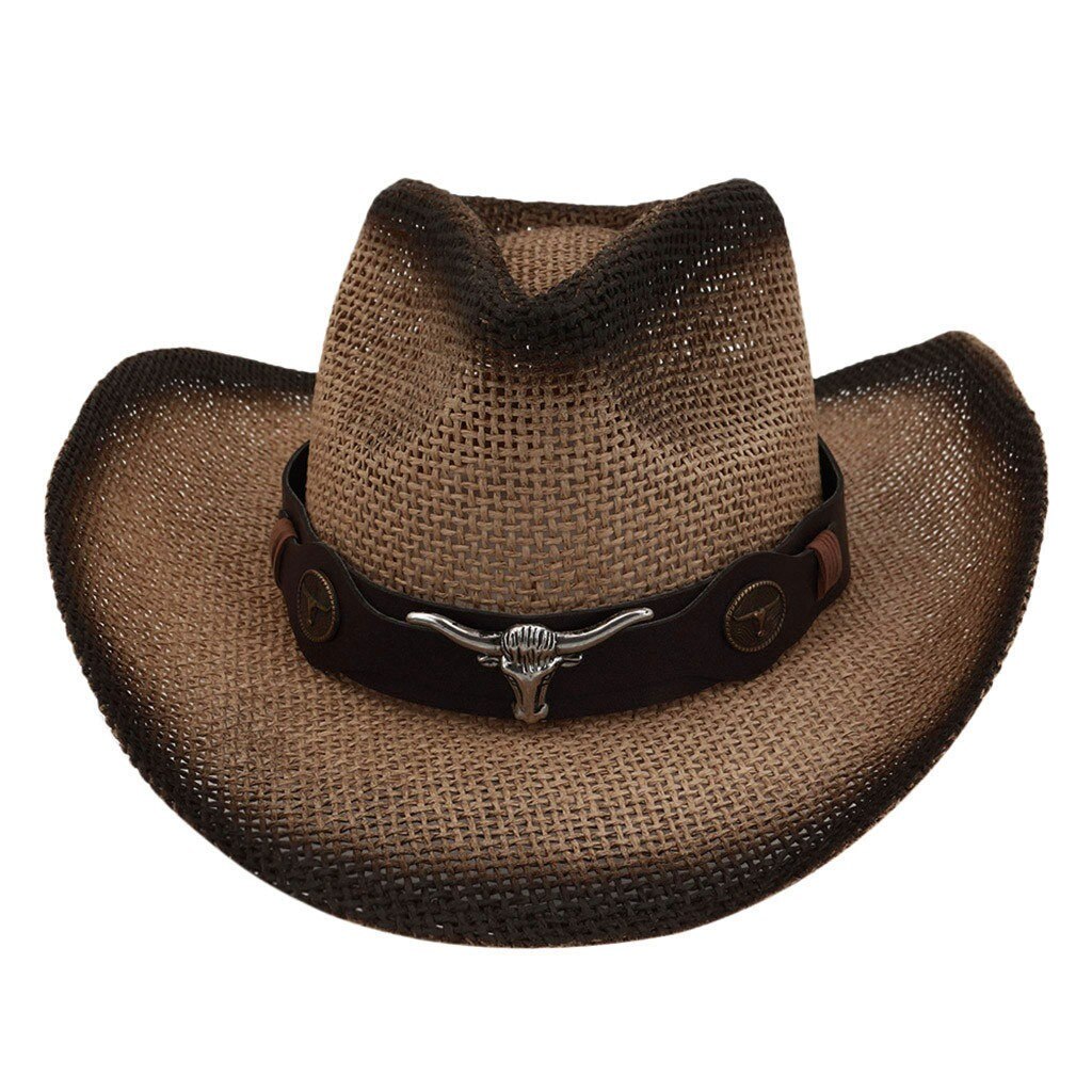 Männer Frauen Retro Große Krempe Sonnenhut Western Cowboy Hut Außen Breite Sunbonnet Beiläufige Reiten Leder Gürtel Kappe: Khaki