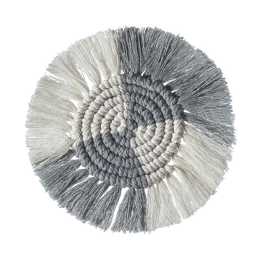 Sett med 3 Vevde Bordbrikker - 18cm Runde - polyester Bomull - Boho Dekorasjon: misligholde tittel